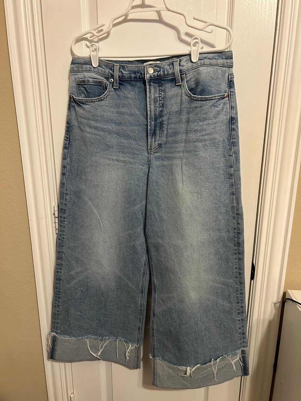 Pistola Wide Leg Cuffed Raw Hem Jeans Light wash Size 32